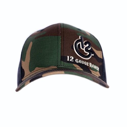 Camo and Black 12 Gauge Trucker Baseball Hat, Hats, 12 Gauge Ranch, 12 Gauge Ranch Ranch  12 Gauge Ranch