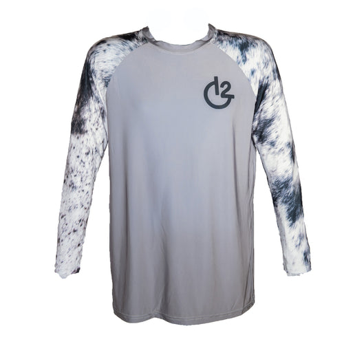 Grey Cowhide Print Long Sleeve Performance Shirt, Apparel, 12 Gauge Ranch, 12 Gauge Ranch Ranch  12 Gauge Ranch
